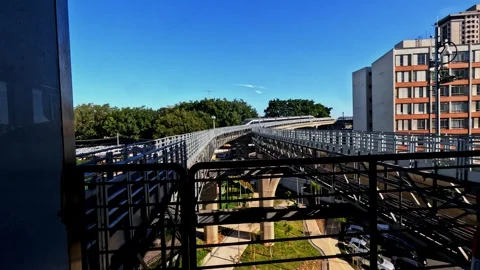 Elevated monorail train moving along the tracks of Line 17 Gold Stock-Footage 344355108