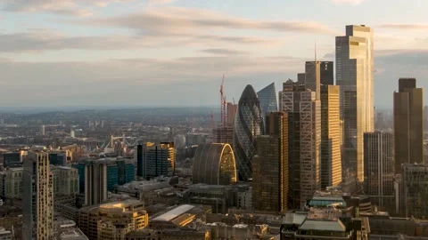 Elevated motion sunset time lapse of the City of London Stock Footage 188790109