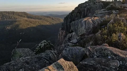 Elevated Mountain Landscape and Granite Cliffs at Booroomba Rocks Summit in.. Stock Footage 312061805