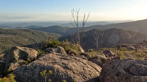 Elevated Mountain Landscape and Granite Cliffs at Booroomba Rocks Summit in.. Stock Footage 312061883