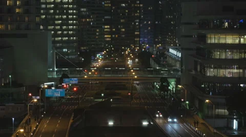 Elevated nightscape view of Minato Mirai in Yokohama. Video stock 61760001