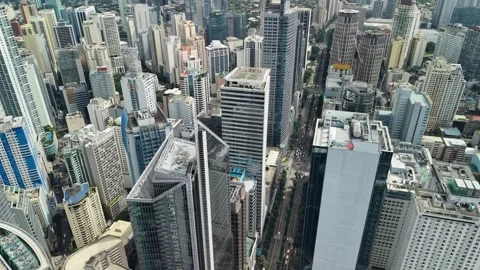 Elevated Office Tower Canyon Along Central Makati Corridor Stock Footage 330874299