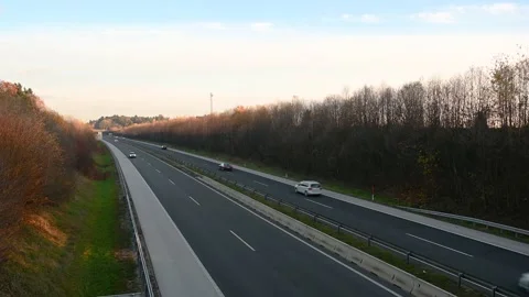 Elevated or high view of traffic on the highway in Slovenia Stock Footage 225145182