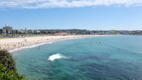 Elevated, overhead view of Bondi Beach and Headland - Sydney, Australia Stock Footage 260018432