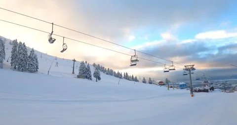 Elevated passenger ropeway for skiers Stock Footage 146094270
