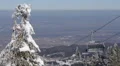 Elevated Passengers Ropeway Chairlift Ski Lift Operate Passing Winter Mountains HD Footage