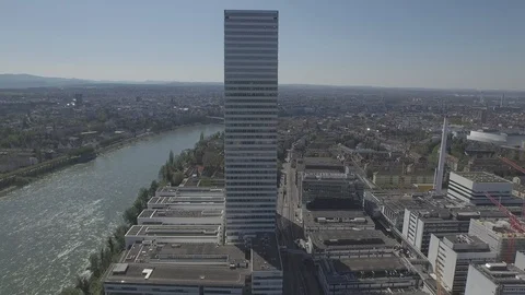 Elevated Perspective of Roche Tower in Basel, Switzerland Video stock 120964714