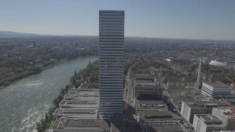 Elevated Perspective of Roche Tower in Basel, Switzerland Stock Footage 120964763