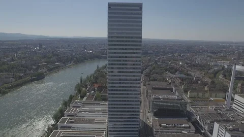 Elevated Perspective of Roche Tower in Basel, Switzerland Stock Footage 120964786