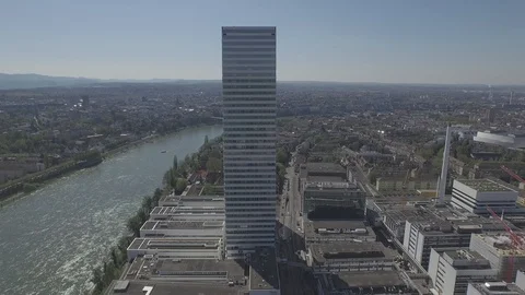Elevated Perspective of Roche Tower in Basel, Switzerland Stock Footage 120964863