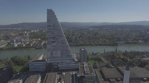 Elevated Perspective of Roche Tower in Basel, Switzerland Stock Footage 120964903
