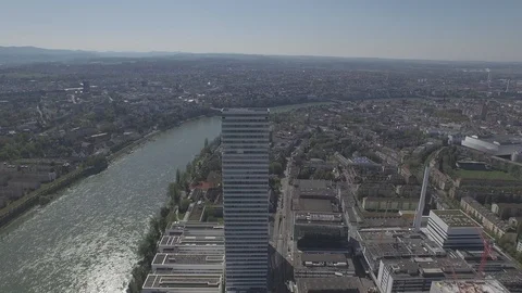 Elevated Perspective of Roche Tower in Basel, Switzerland Stock Footage 120965119