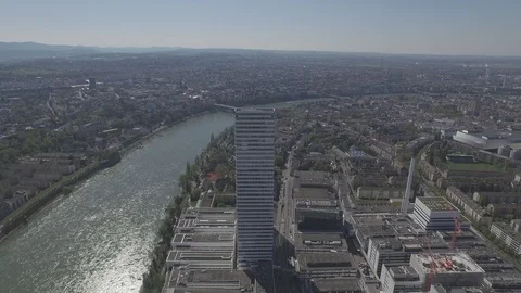 Elevated Perspective of Roche Tower in Basel, Switzerland Stock Footage 120965268