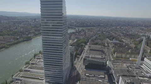 Elevated Perspective of Roche Tower in Basel, Switzerland Stock Footage 120965361