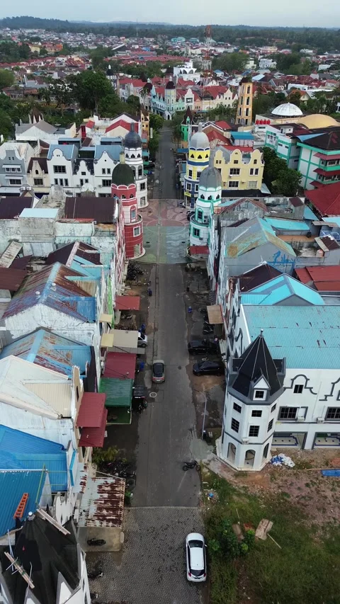 Elevated perspective showcasing a vibrant residential tapestry with distinc.. Video stock 339039833
