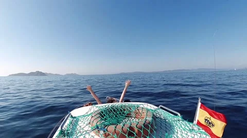 Elevated point of view of a small sailboat at full speed in slow motion Stock Footage 135020501