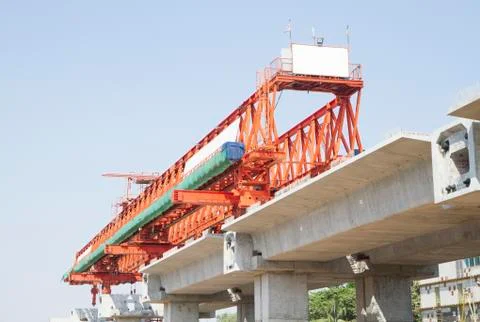 Elevated rail track on construction site Foto stock