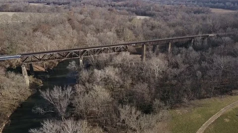 Elevated railway tracks over a river Video stock 84689523