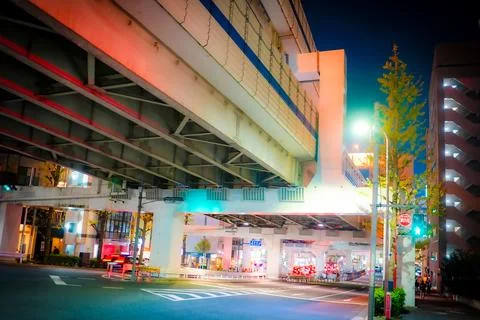 Elevated road and intersection lights in Minato Ward Stock Photos