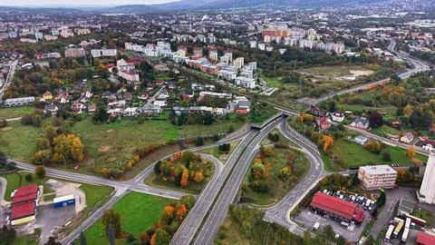 Elevated road network, urban overpass system connects neighborhoods with Stock Photos