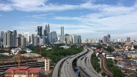 Elevated road through midtown of modern city Stock Footage 79299145