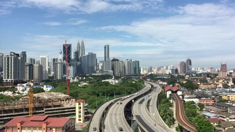 Elevated road through midtown of modern city Video stock 79299227