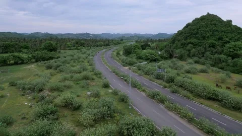 Elevated Road Weaves Through Vibrant Tropical Fields And Distant Hills Vídeo Stock 334136806