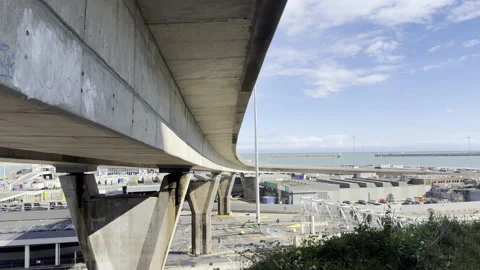 Elevated roadway support structures at dock 4K Stock Footage 336508319