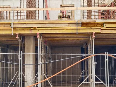 Elevated safety setup. Temporary platform showcasing safety measures and mo.. Stock Photos