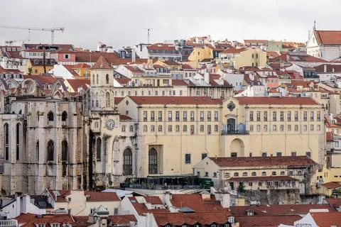 Elevated scenic view over rooftops in Alfama Lisbon Portugal Foto stock