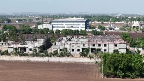 Elevated Shot of Building Construction Site Showing Structural Framework and Stock Footage 340383354