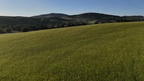 Elevated Shot of Rolling Green Fields Sloping Toward Forest Hills Stock-Footage 346721726