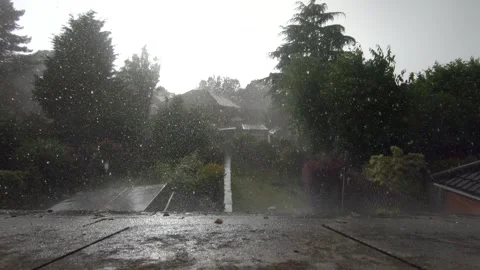 Elevated shot of strong winds and rain in a stormy UK Video stock 133805957