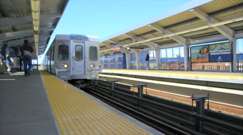 Elevated Subway Train Arrives Stock Footage 50999811