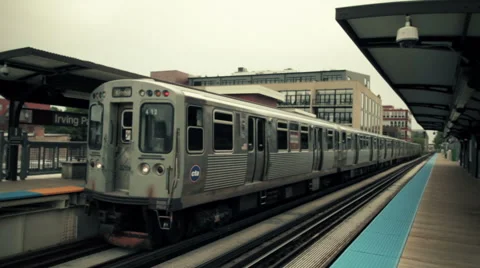 Elevated Subway Train Arriving Stock Footage 53898932