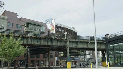 Elevated subway train new york city brooklyn Stock Footage 129711152