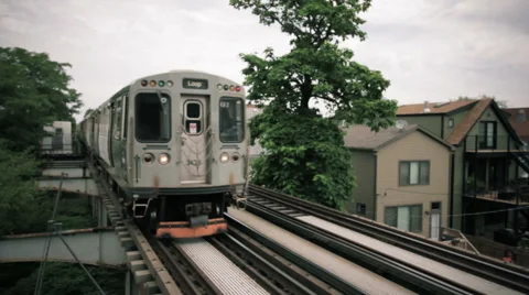 Elevated Subway Train Passing Stock Footage 53900442