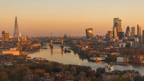 Elevated sunrise to day time lapse view of the skyline of London Stock Footage