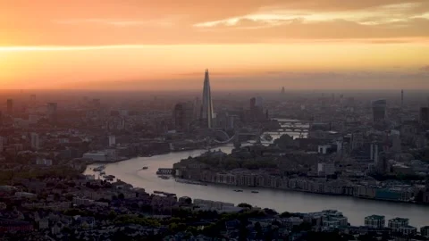 Elevated sunset to night time lapse view of the urban skyline of London Stock Footage 267599607