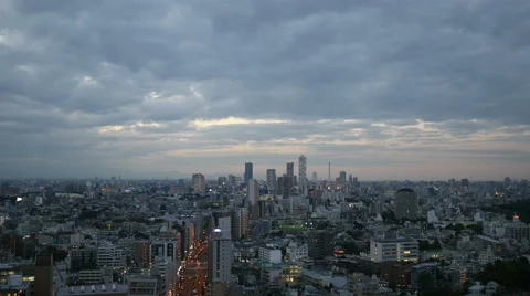 Elevated sunset view over the skies of Ikebukuro skyscrapers in Tokyo. Stock Footage 61768923