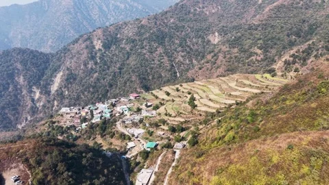 Elevated Temple in Clouds Himalayan India Drone Stock Footage 337626554