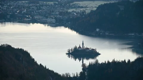 Elevated time lapse of lake Bled in Slovenia Stock Footage 228879968
