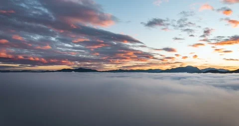 Elevated time lapse of low inversion fog moving across the basin Stock Footage 258818150