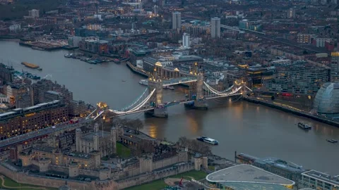 Elevated time lapse view of the Tower of London and Tower Bridge Stock Footage 320373630