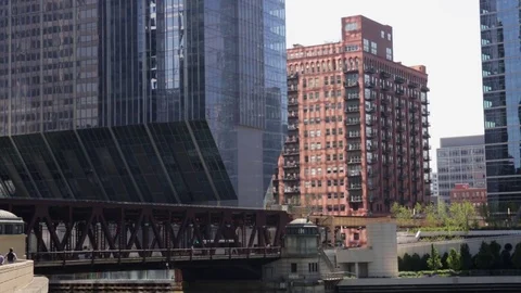 Elevated train crossing a bridge in Chicago, Illinois Stock Footage 79700697