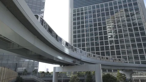 Elevated train line, Tokyo, Minato, Shiodome. Urban landscape. Stock Footage 92004447