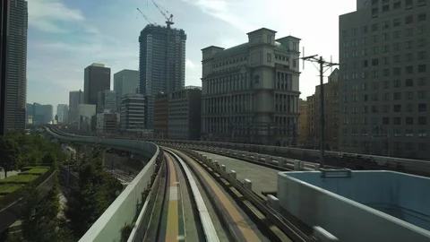 Elevated train line, Tokyo, Minato, Shiodome. Urban landscape. Vídeo Stock 92004937