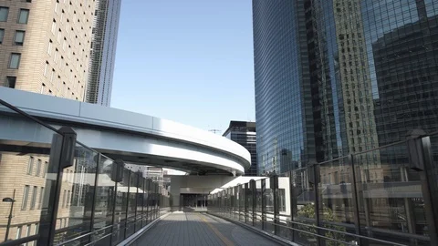 Elevated train line, Tokyo, Minato, Shiodome. Urban landscape. Stock Footage 92010736