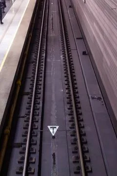 Elevated train tracks platform perspective modern transportation system city Фото