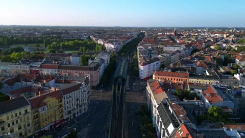 Elevated Trainstation Eberswalder in berlin. Nice aerial view flight drone Stock Footage 296842181
